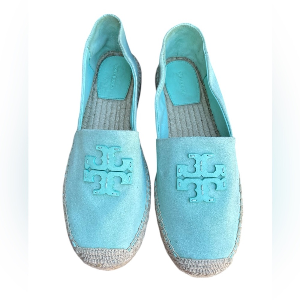 NWOB Tory Burch Everly Platform Espadrille Royal Suede Soft Aqua Blue
